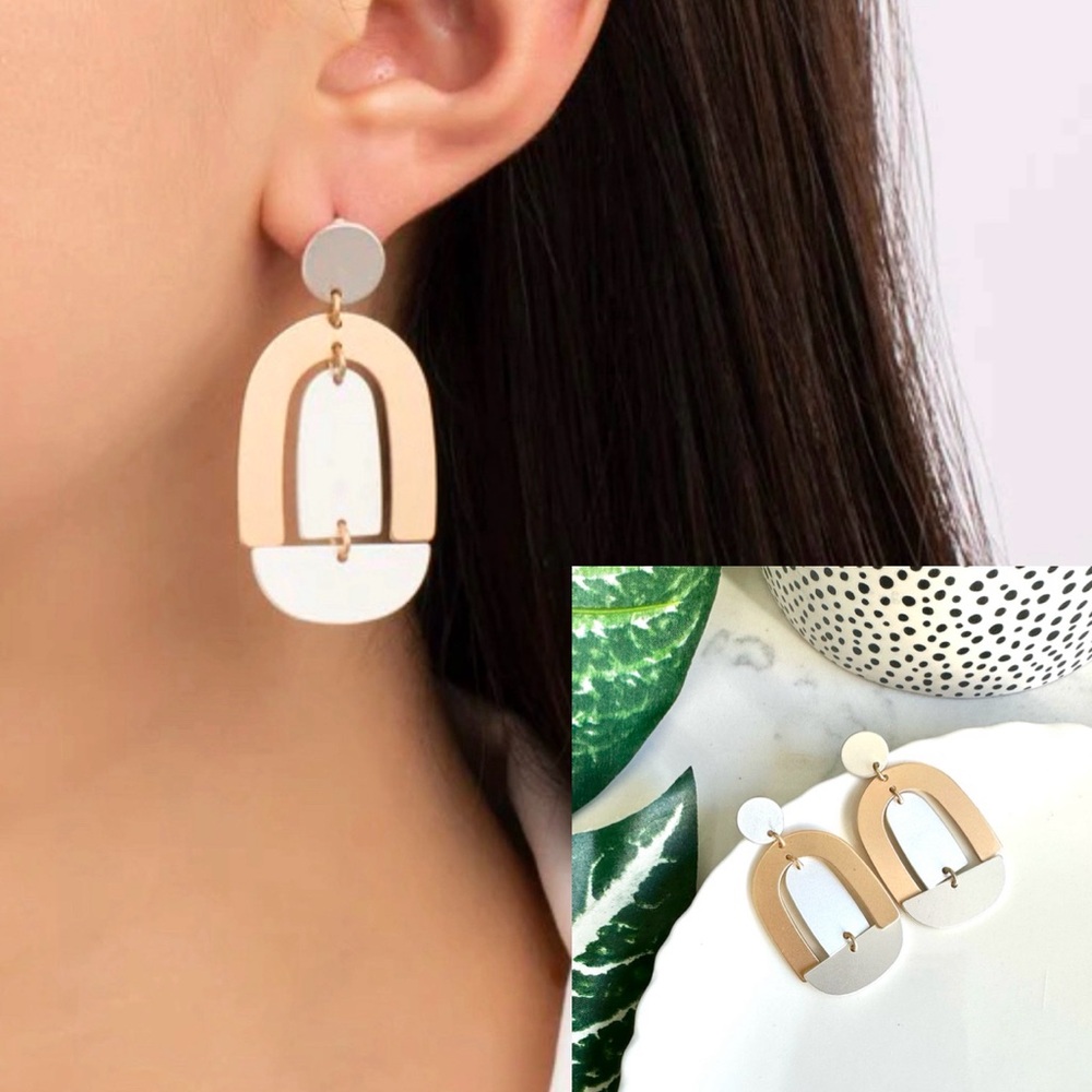 2/$30 Silver & Gold Tone Metal Arch Half Circle Earrings Tier Dangle Boho New